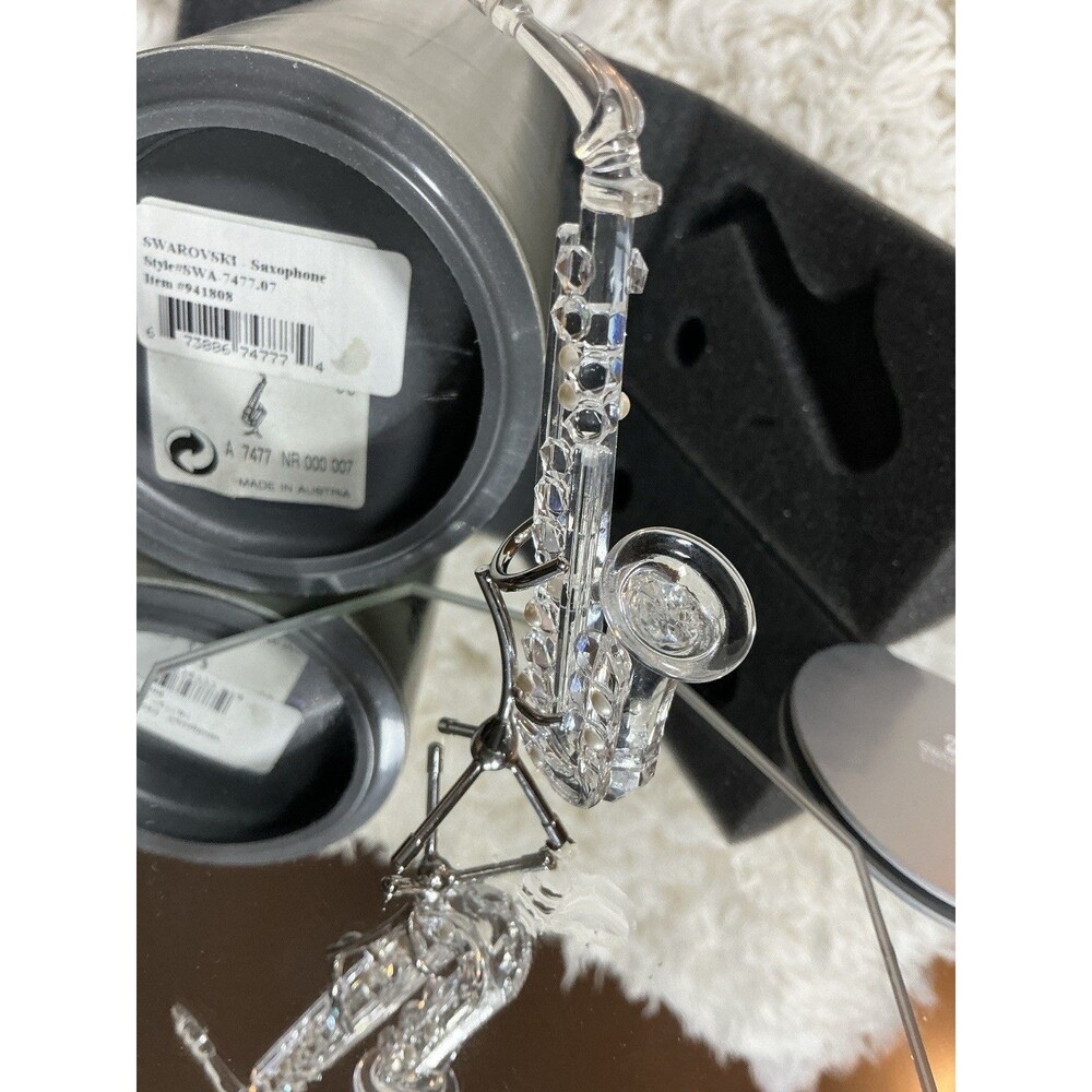 NEW IN BOX! Swarovski Silver Crystal 7477 007 Saxophone w/ Stand 211728 (4)